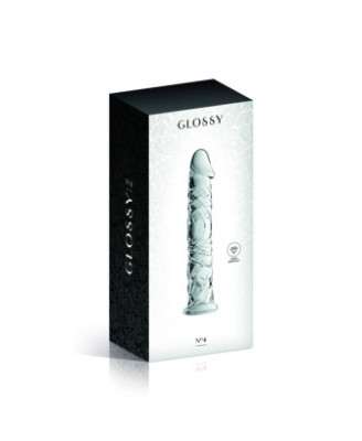 Gode en verre transparent avec gland et veines n°4 Glossy 